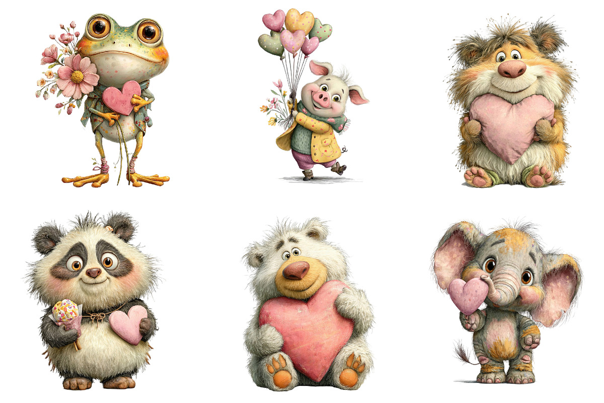Valentine Whimsical Animals Clipart, an Illustration by Dream Creation (Photo 3 of 7)