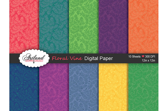 Floral Vine Digital Paper - Brights preview 2
