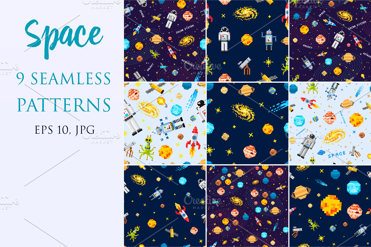 Space Seamless Pattern Set., a Texture Graphic by Arthur Balitskiy