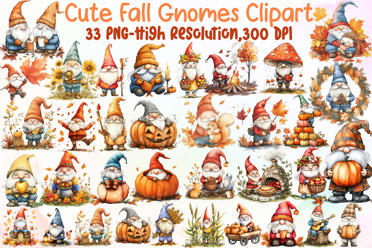 Cute Fall Gnomes Clipart - Gnome Png, an Illustration by Sublimation Artist (Photo 1 of 6)