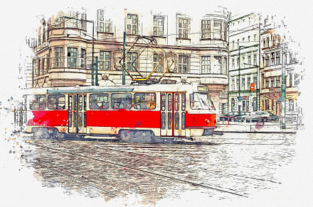 A tram moving along a street
