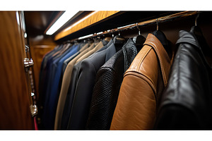 Assorted coats hanging in wooden, a Beauty & Fashion Photo by Lermont51