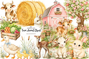 Farm Animal Clipart - Watercolor, a Seasonal Illustration by CreationArt