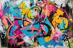 A vibrant graffiti mural featuring a mix of bright colors including pink, yello, a Background Graphic by Textures & Backgrounds