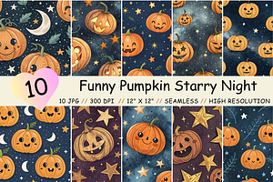 Funny Pumpkin Starry Night Pattern, a Pattern Graphic by FloridPrintables