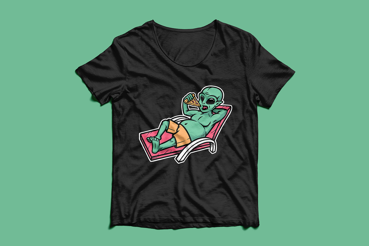 Aliens eat pizza illustration, a Person Illustration by gunaonedesign (Photo 2 of 5)