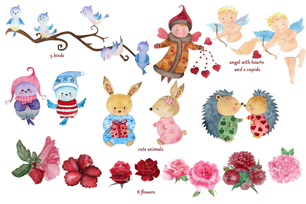 Valentine's Day watercolor set, an Animal Illustration by Pretty light (Photo 2 of 5)