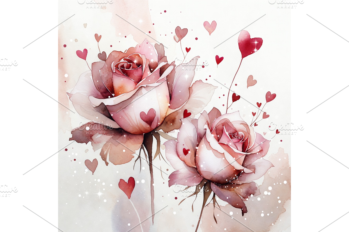 Whimsical Roses Valentine clipart, a Seasonal Illustration by Creative design (Photo 3 of 7)