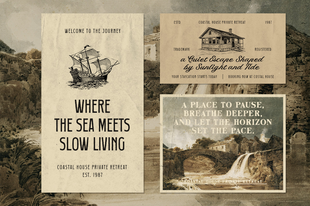Carvent Neutral Vintage Font Trio, a Script Font by Letterhend Studio (Photo 6 of 10)