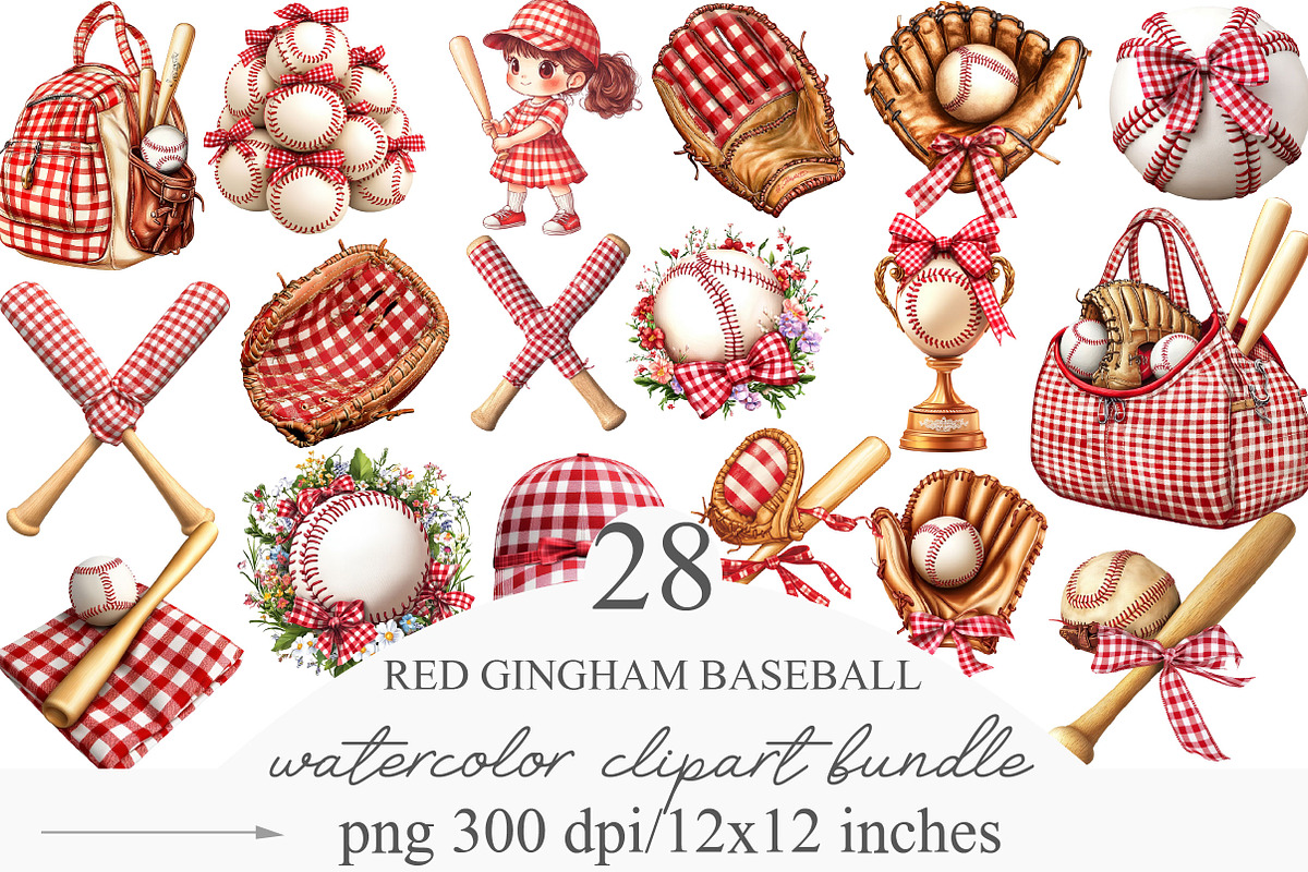 Red Gingham Baseball Clipart, a Sport Illustration by Designking (Photo 1 of 5)