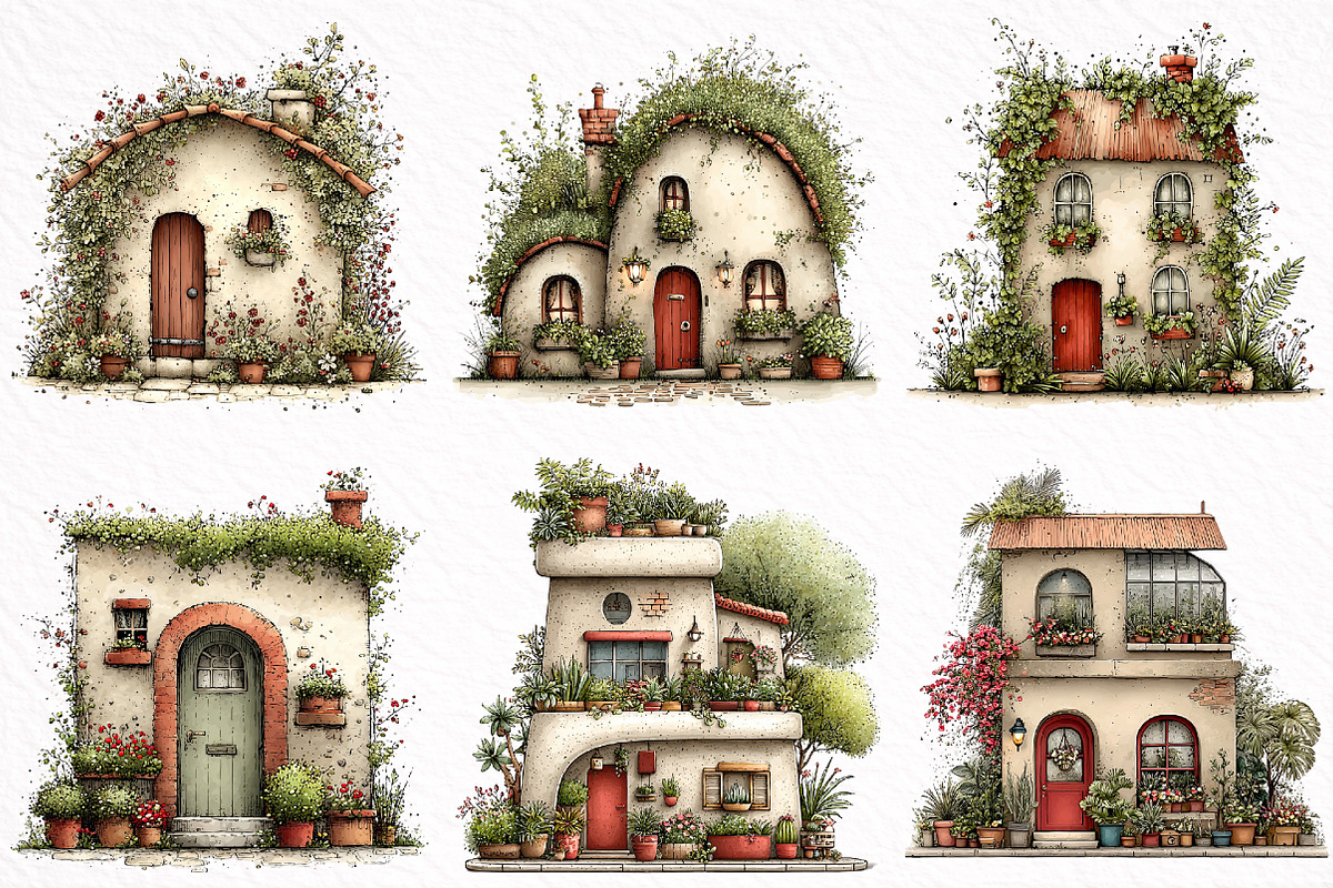 Green Summer Home Watercolor Clipart, an Illustration by DreamArtGraphic (Photo 7 of 8)