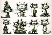Quirky Christmas Cats Clipart Bundle, an Illustration by Dream Creation (Thumbnail 3 of 9)