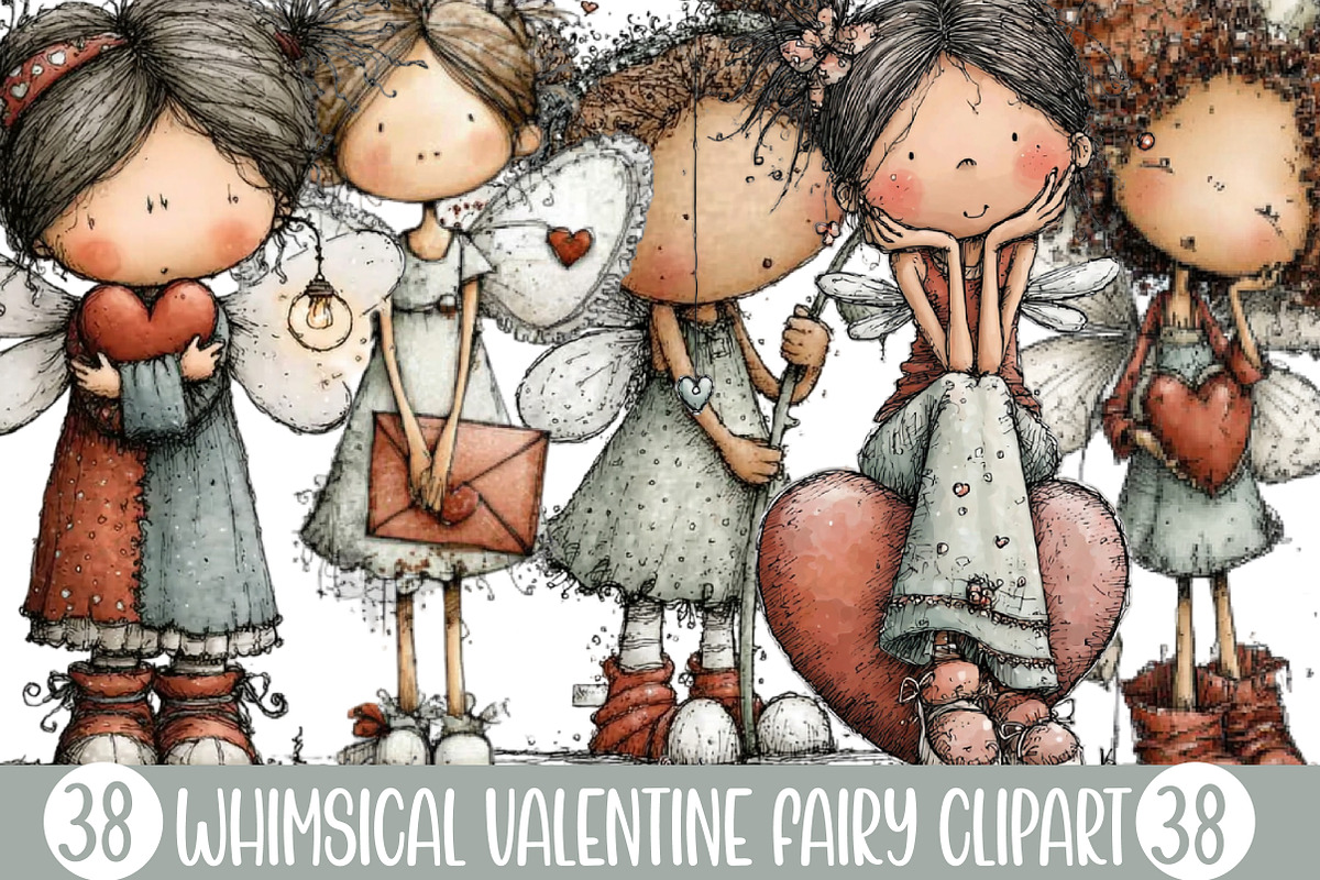Whimsical Valentine Fairy Clipart, an Illustration by Designking (Photo 1 of 5)