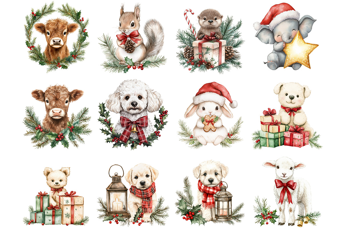 Christmas Poodle Watercolor Clipart, a Seasonal Illustration by CitraGraphics (Photo 3 of 5)