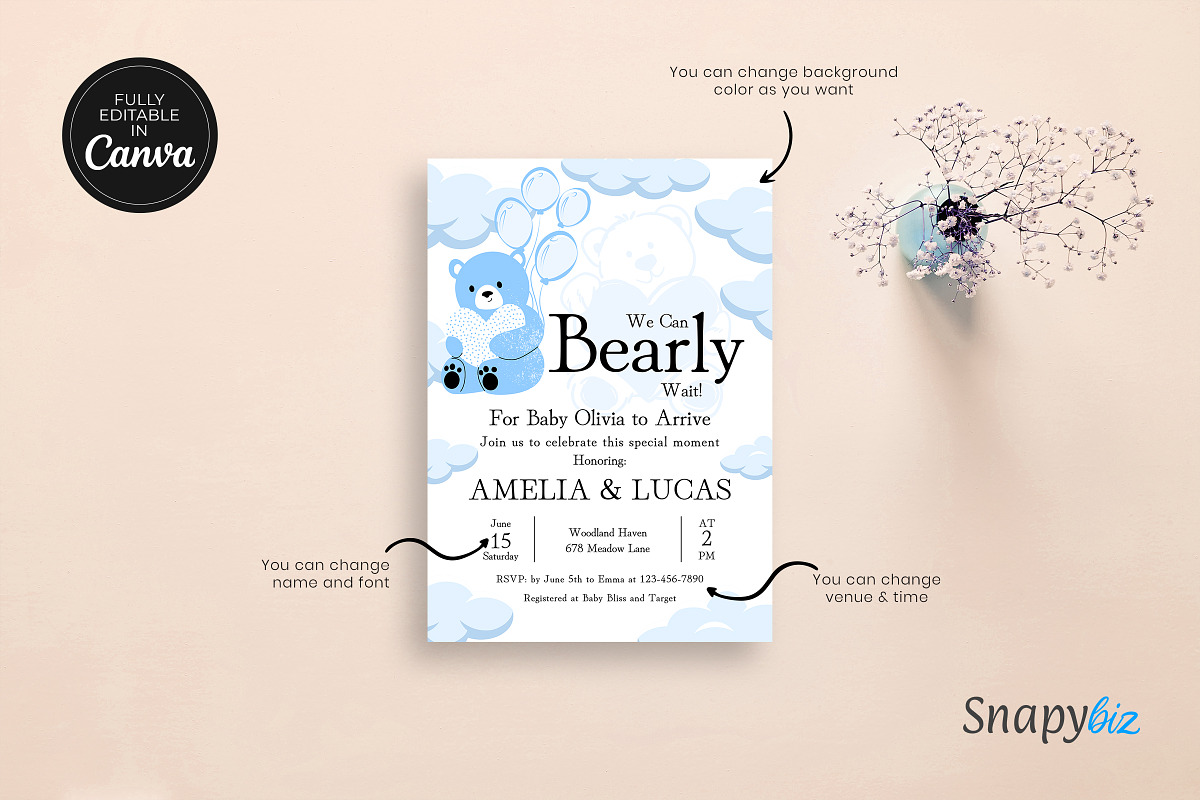 Teddy Bear Baby Shower Invitation, an Invitation Template by Snapybiz (Photo 10 of 10)