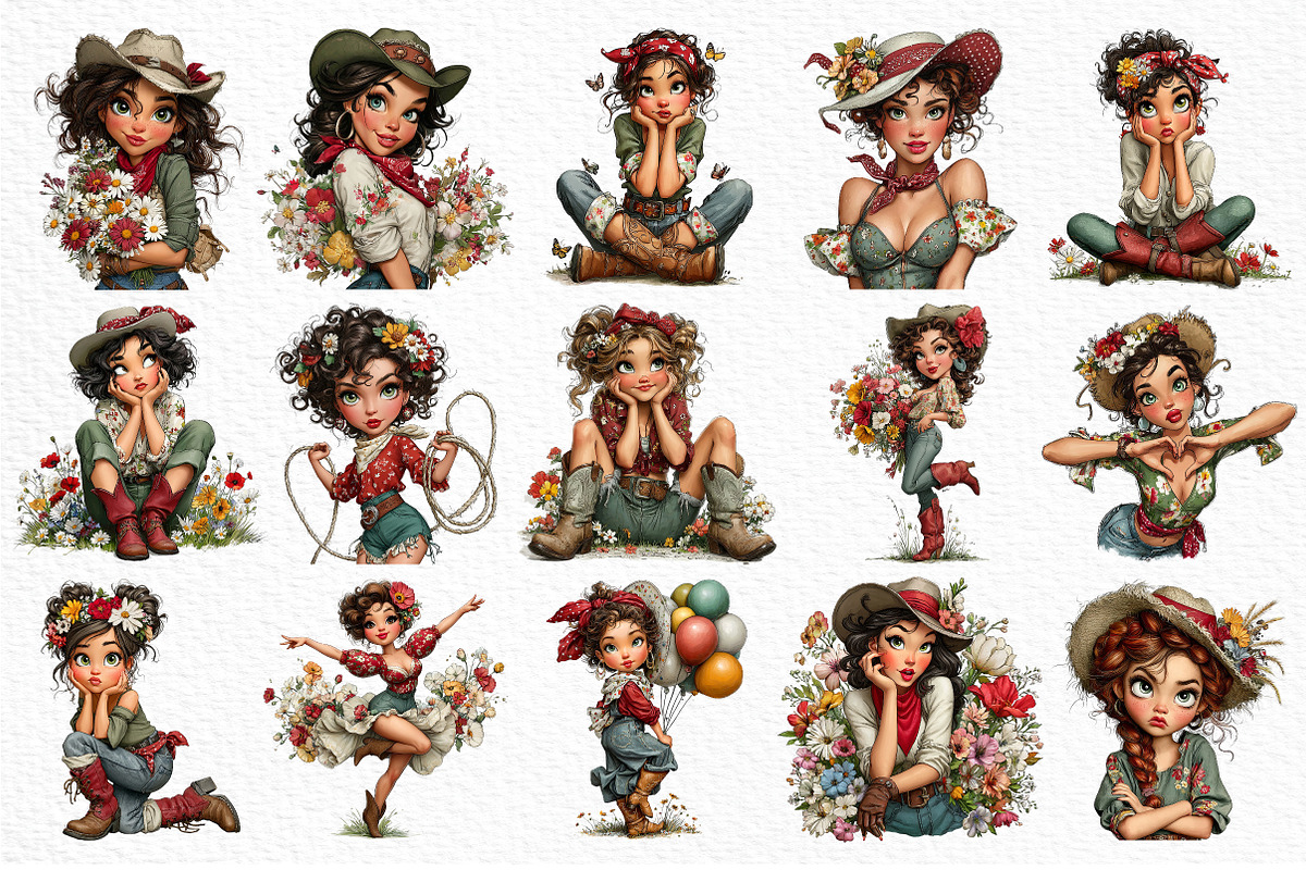 Whimsical Spring Western Girl Clipar, an Illustration by Craft Nest (Photo 6 of 12)