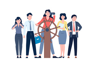 Female team leader at helm with team, a Person Illustration by LadadikArt
