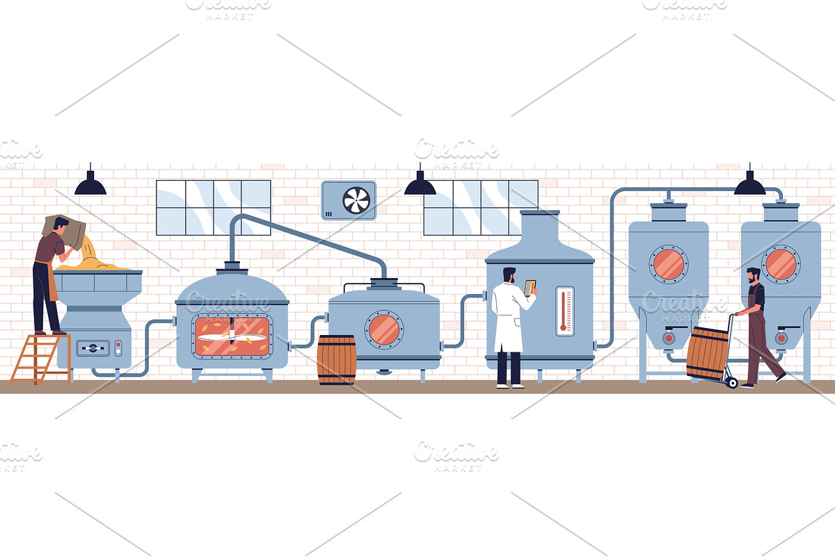 Brewer workers. Guys make craft, an Illustration by YummyBuum