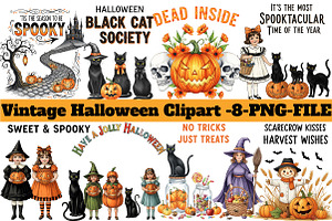 Vintage Halloween Clipart, an Illustration by DreamArtGraphic