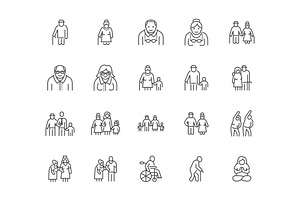 Old People Line Icons