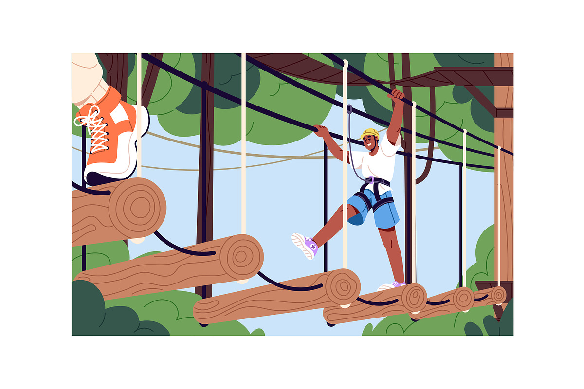 People in rope park with zip line, a Sport Illustration by PaperTrident (Photo 4 of 5)
