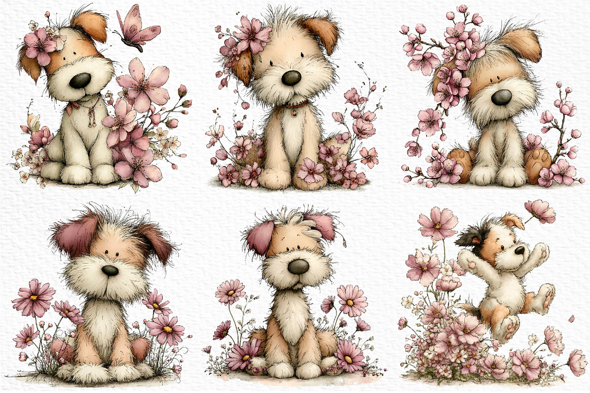Whimsical Spring Dogs Clipart, an Illustration by Craft Nest (Photo 5 of 11)