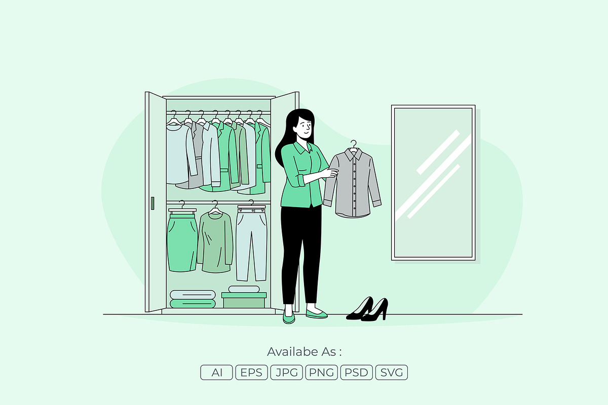 Young Woman Preparing Work Outfit, a Person Illustration by Partikusi Design (Photo 2 of 3)