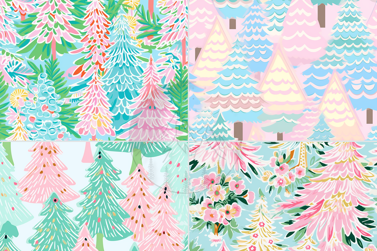 Preppy Pastel Christmas Tree Pattern, a Pattern Graphic by Paper & Pattern Studio (Photo 5 of 8)