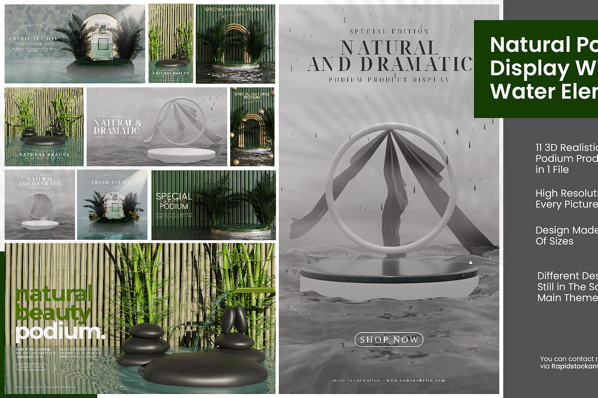 Natural Podium With Water Element, a Templates & Theme by Font De Rico
