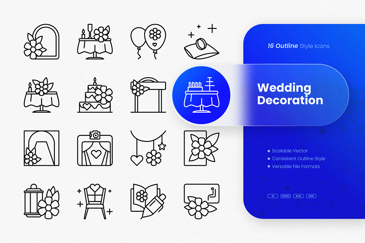 Wedding Decoration Outline Icons, an Outline Icon by cidcud_graphic