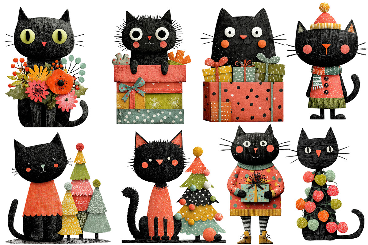 Christmas Black cat clipart, an Illustration by Designworld (Photo 3 of 4)