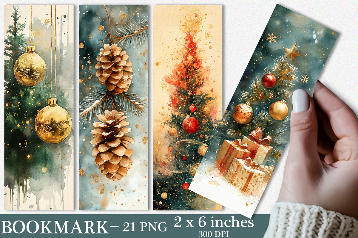 Gold Christmas Bookmarks, an Illustration by SinaCreation
