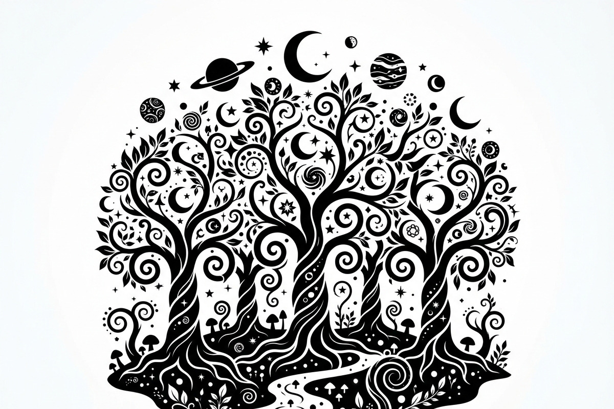 50 Mystical Galaxy Forest Silhouette, a Technology Illustration by Amazin_art (Photo 22 of 41)