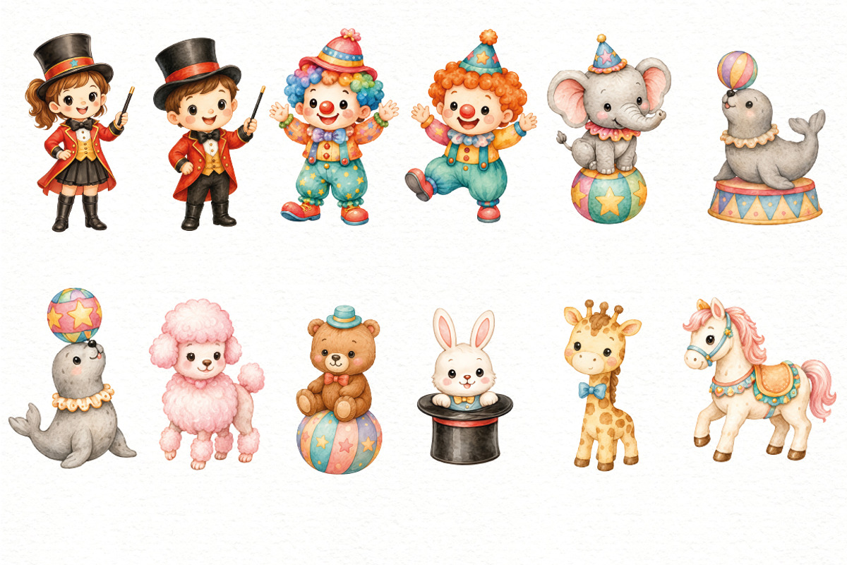 Watercolor Circus Animals Clipart, an Animal Illustration by Villa 11 Estudio (Photo 2 of 6)