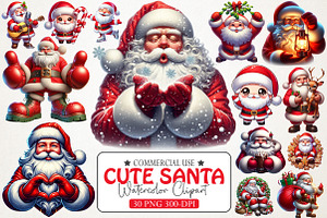 Cute Santa Watercolor Clipart, an Illustration by RobertsArt