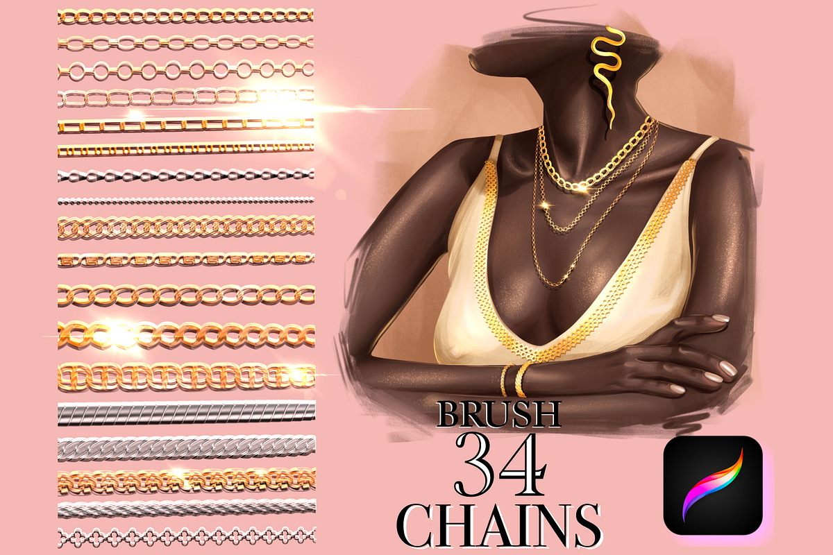 Procreate jewelry brushes, Chain, a Brush Add-On by Elenbushe (Photo 1 of 10)