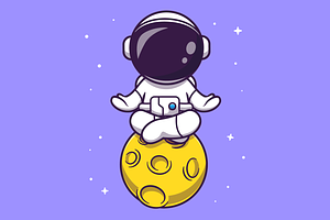 Cute Astronaut Meditation On Moon