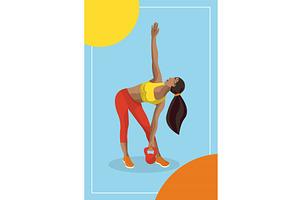 Dynamic fitness woman stretches with, a Sport Illustration by okskukuruza
