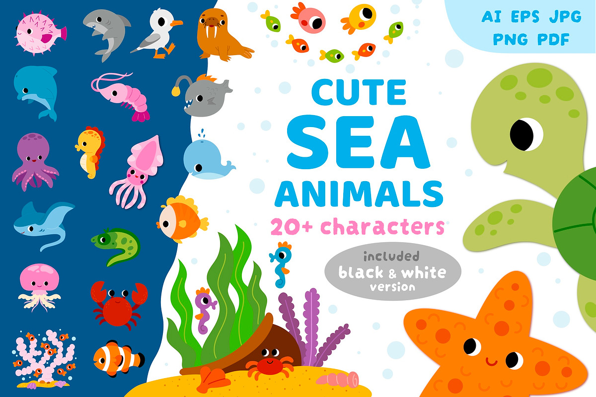 Cute Sea Animals Illustration Set, an Animal Illustration by Ksenya Savva (Photo 1 of 6)