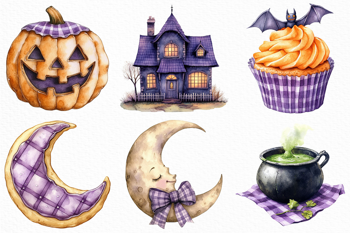 Watercolor Purple Gingham Halloween, an Illustration by Craft Nest (Photo 3 of 6)
