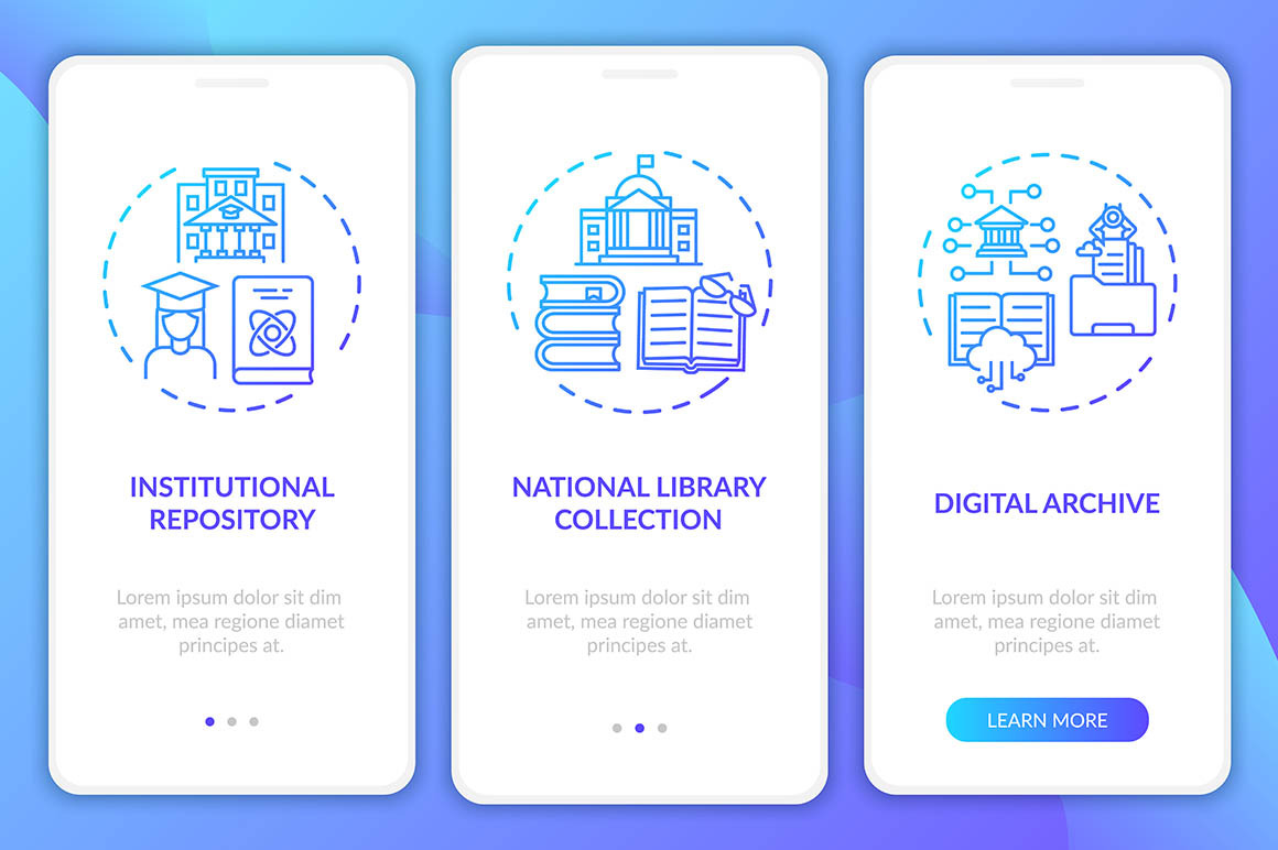Types of digital libraries app pages, a Templates & Theme by IMG Visuals