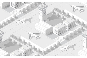 Urban isometric area with airport, a Decorative Illustration by AlexZeL