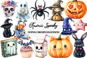Halloween Kawaii Spooky Clipart, an Illustration by Daily.Designs