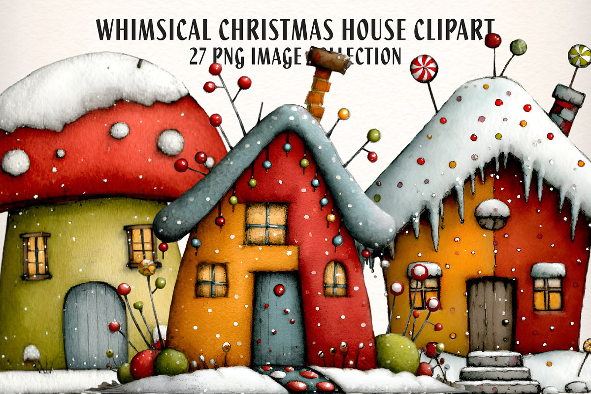 Whimsical Christmas House Clipart, an Illustration by Dream Creation (Photo 1 of 7)