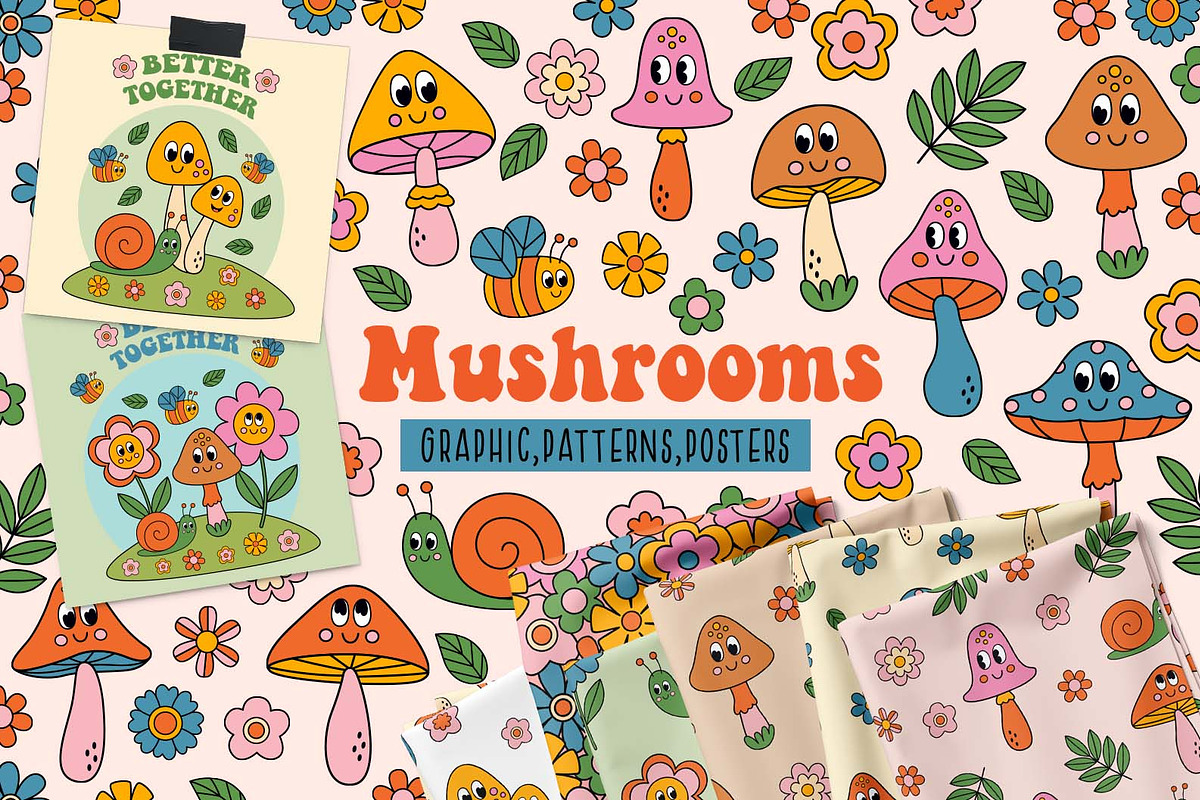 cute Mushrooms and flowers, a Seasonal Illustration by NataKa (Photo 1 of 10)