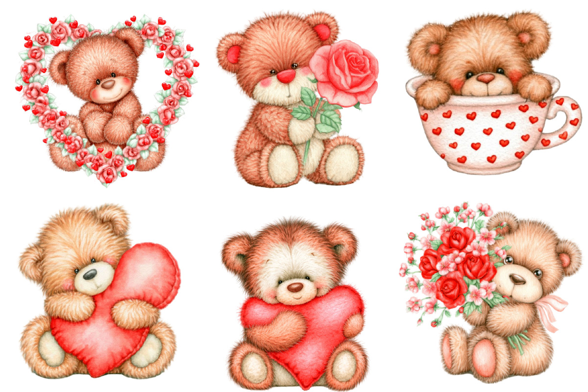 Valentine’s Day Teddy Bear Clipart, a Seasonal Illustration by SVGArt (Photo 4 of 5)