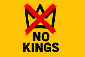 No kings protest sign with crossed-o, a Photo by Dvoevnore photos