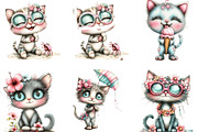 Whimsical Summer Cats Clipart, an Illustration by Designking (Thumbnail 3 of 4)