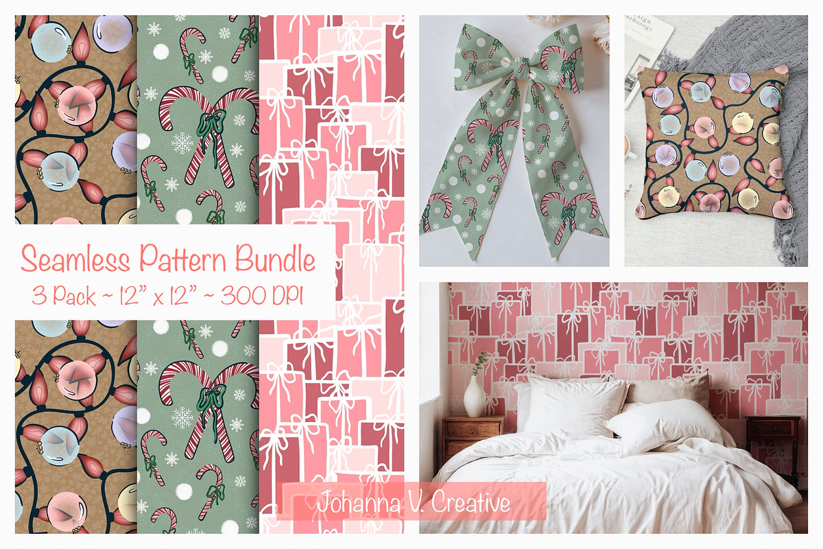 Festive Holiday Seamless Patterns, an Illustration by Johanna V. Creative (Photo 1 of 4)