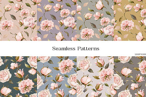 Watercolor Rose Floral Elements